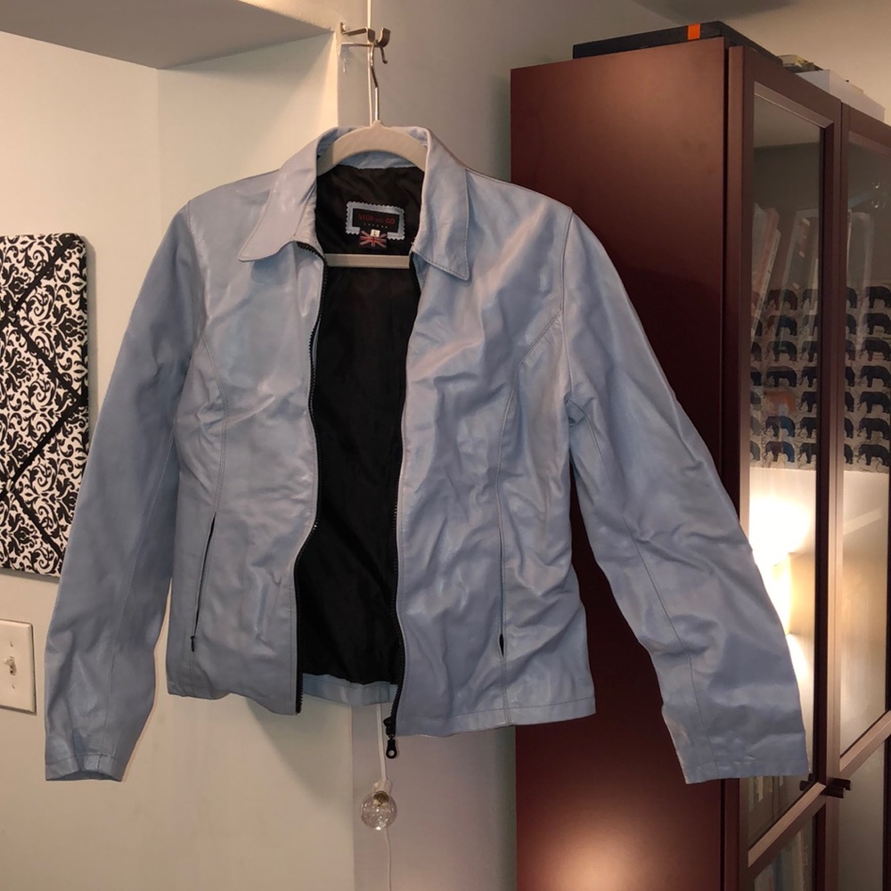 Pale Blue Italian Leather Jacket